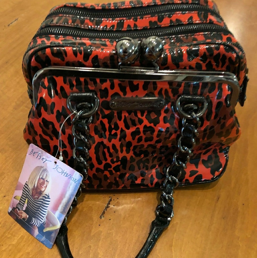 Betsey Johnson Red Liquid Leopard Satchel